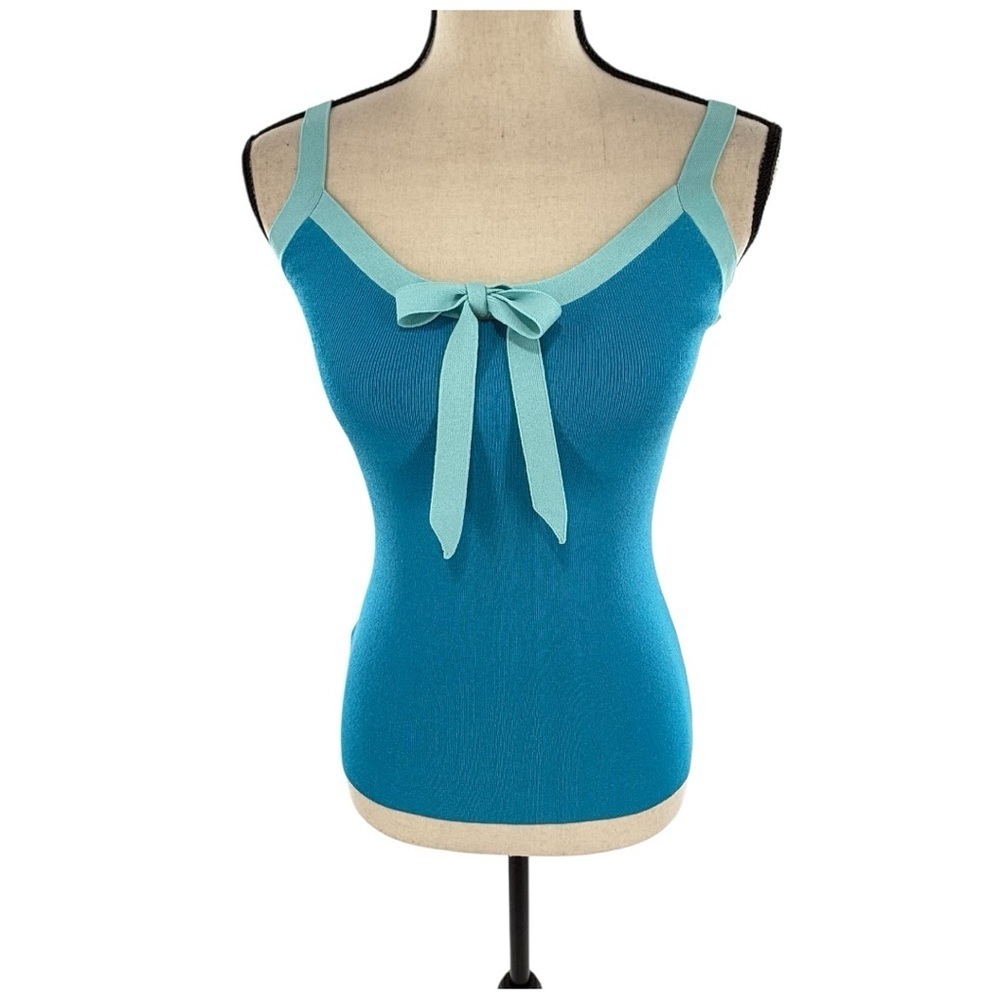 Ann Taylor XS Knit Tank Top Blue with Bow Front - Picture 11 of 12